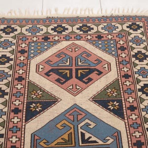 Antique turkish rug, Multicolor rug, Bordered rug, Primitive rug, Vintage area rug, Oushak wool rug, Retro rug, 4.3x6.2 ft, RK 13681