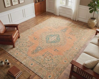 Oversize oushak rug, Amazing rug, Handmade pink rug, Wedding turkish rug, Bohemian rug, Oriental rug, Vintage rug, 9.5 x 12.7 ft, RK 12684