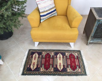 bathroom rug, wall decor rug, vintage rug, area rug, turkish rug, 1.6 x 3.1 ft, carpet rug, ethnic rug, tribal rug, wool rug, RK 8921