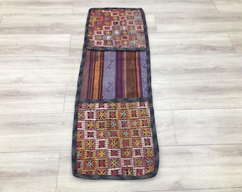 Ethnic saddle bag, Wall hung bag, Woven saddle sack, Turkish saddle bag, Kilim homeware, Vintage rug, Wool saddle bag, 1.7x4.8 ft, RK 14255