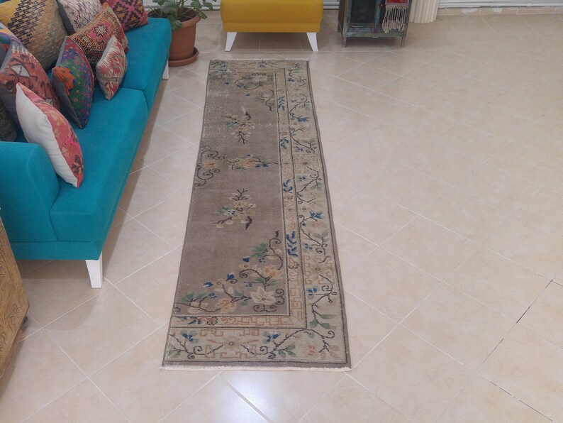 hallway rug turkish rug fragment bohemian rug 2.4 x 9.3 ft vintage rug RK 4195 kitchen rug entryway rug stair rug area rug