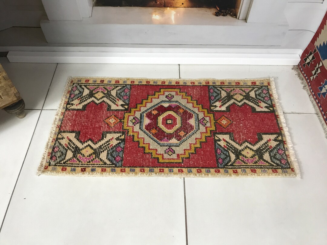 Bohemian Rug, Oushak Pink Rug, Low Pile Rug, Entrance Rug, Hall Mat ...