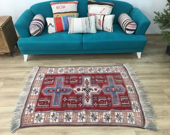 wool rug, oushak rug, ikat rug, turkish rug, vintage rug, floor rug, corridor rug, bohemian rug, livingroom rug, 3.9 x 4.8 ft, RK 9259