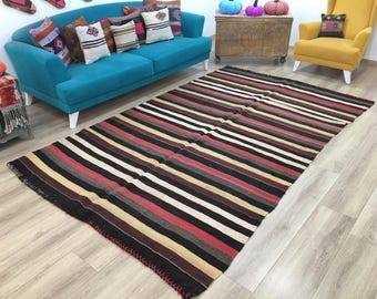 kelimtapijt, vintage Turks tapijt, karpet, oushak-tapijt, handgemaakt tapijt, tapijttapijt, woonkamertapijt, wollen tapijt, 6,3 x 10,2 ft., RK 4754