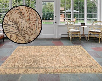 Flower rug, Handmade turkish rug, Vintage area rug, Floral oushak rug, Wool rug, Boho decor rug, Bedroom rug, 5.1 x 8.1 ft, RK 2349