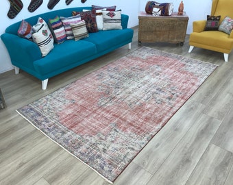 Living room rug, Decorative rug, Vintage area rug, Saloon rug, Floor rug, Handmade rug, Turkish rug, Wool rug, 5.1 x 9.5 ft, RK 8890