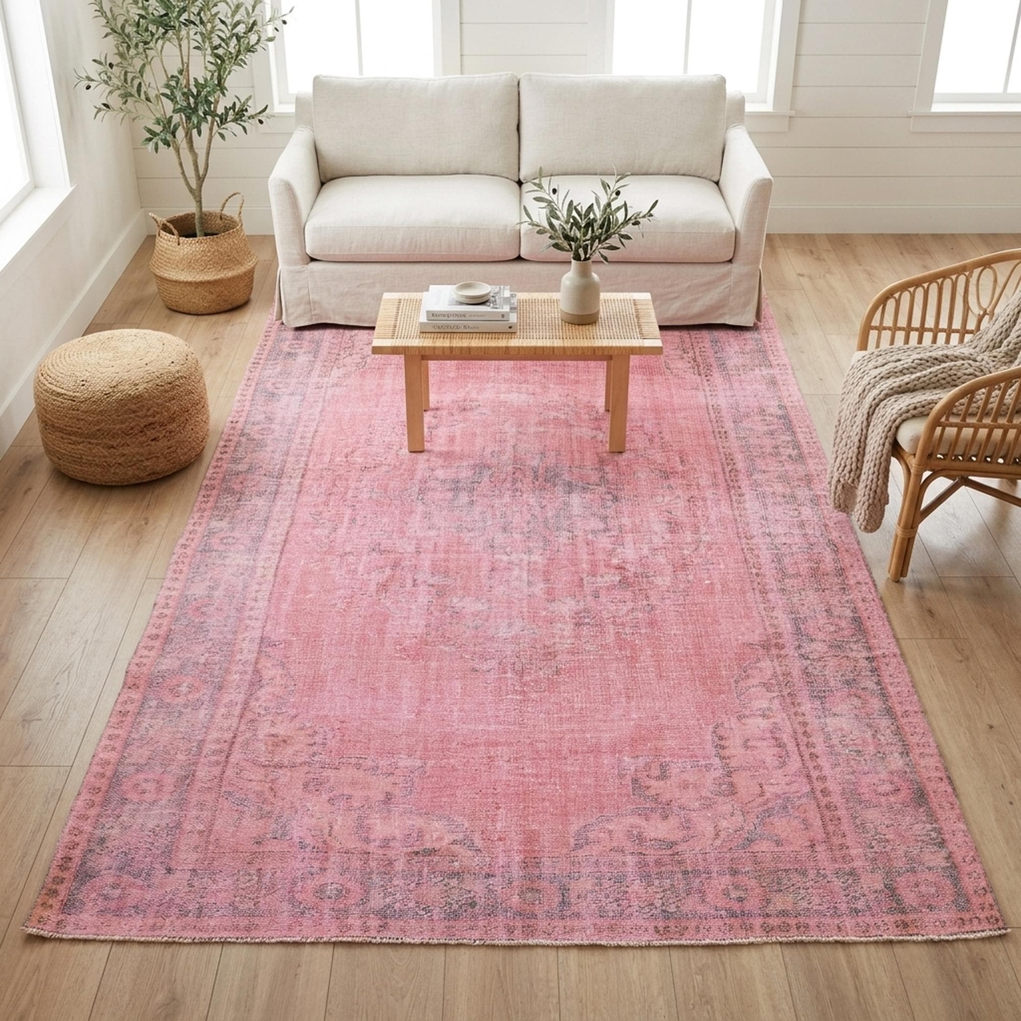 Pink Overdyed Oushak Rug | 5.4x9.4 Ft Living Room | Vintage