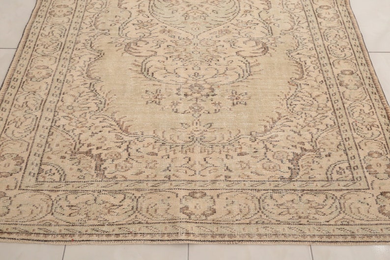 Earth tone rug, Neutral rug, Rug for living room, Wool handmade rug, Low pile rug, Modern rug, Boho decor rug, 6.1x9.4 ft, RK 13475