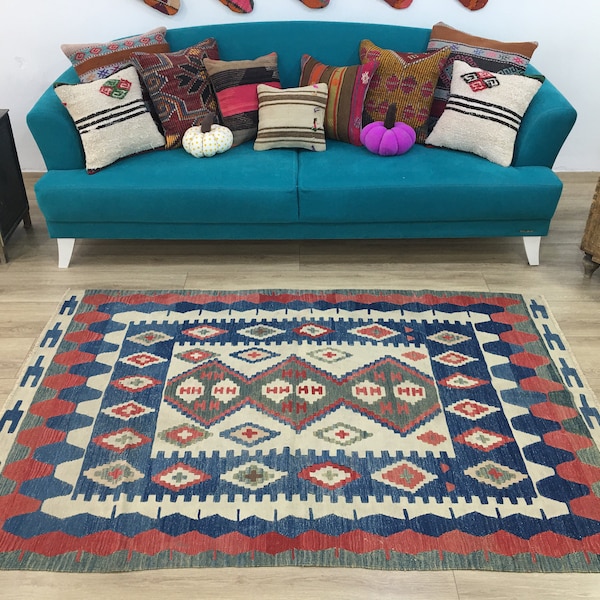 bohemian rug, turkish kilim rug, vintage rug, antique kilim rug, bedroom rug, oushak rug, area rug, livingroom rug, 4.3 x 6.4 ft, RK 8927