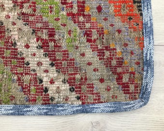 ハンドメイドウールラグ、平織りラグ、カラフルなラグ、トルコサドル