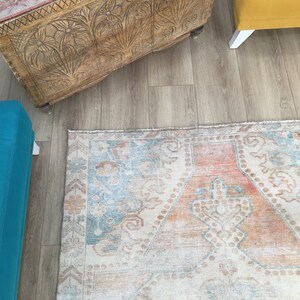 Coral Oushak Rug | 4.4x7.3 ft Living Room | Distressed Vintage Anatolian Wool image 8