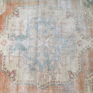 Coral Oushak Rug | 4.4x7.3 ft Living Room | Distressed Vintage Anatolian Wool image 5