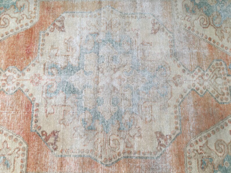 Coral Oushak Rug | 4.4x7.3 ft Living Room | Distressed Vintage Anatolian Wool image 5