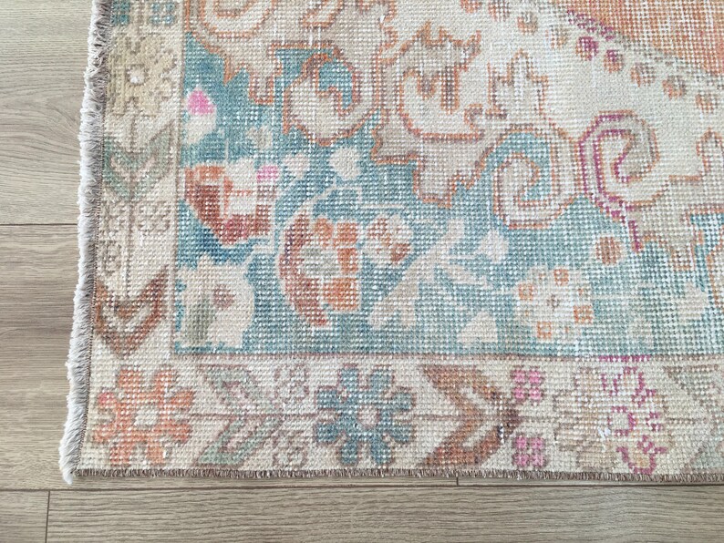 Coral Oushak Rug | 4.4x7.3 ft Living Room | Distressed Vintage Anatolian Wool image 10