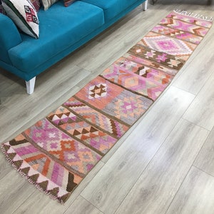Herki rug, Wool rug, Vintage rug, Oushak rug, Bohemian rug, Aztec rug, Runner rug, Hallway rug, Corridor rug, 1.9 x 9.2 ft, RK 10420