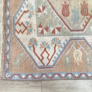 Terracotta Medallion Rug | 3.9x6.2 ft Bedroom | Faded Vintage Oushak Carpet image 8