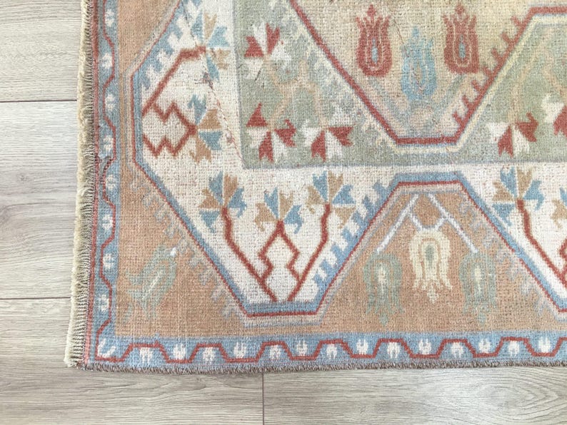 Terracotta Medallion Rug | 3.9x6.2 ft Bedroom | Faded Vintage Oushak Carpet image 8
