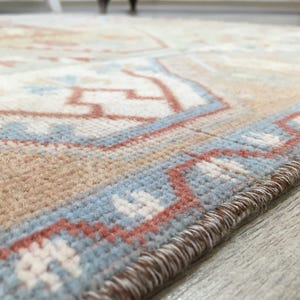 Terracotta Medallion Rug | 3.9x6.2 ft Bedroom | Faded Vintage Oushak Carpet image 7