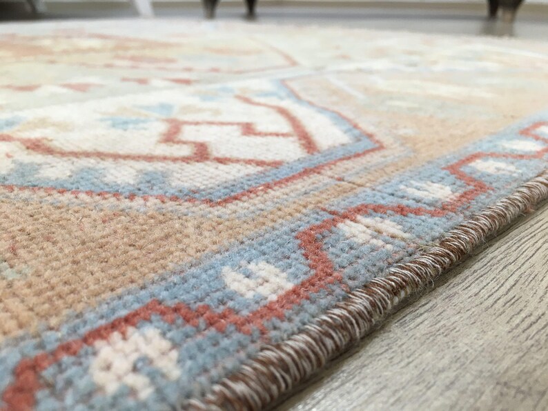 Terracotta Medallion Rug | 3.9x6.2 ft Bedroom | Faded Vintage Oushak Carpet image 7