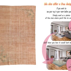 pink rug for bedroom, bohemian area rug, bohemian outdoor rug, vintage area rug, turkish antique rug, boho decor rug, 6.6 x 10.3 ft, RK 4922 image 5