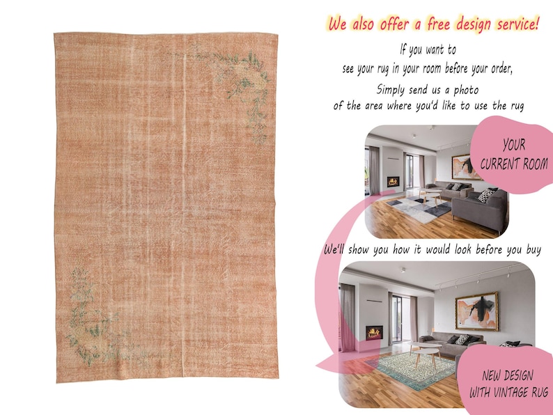 pink rug for bedroom, bohemian area rug, bohemian outdoor rug, vintage area rug, turkish antique rug, boho decor rug, 6.6 x 10.3 ft, RK 4922 image 5