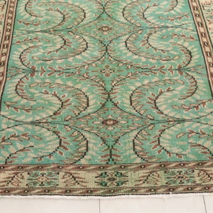 Green floral rug, Turkish area rug, Living room rug, Vintage rug, Oushak antique rug, Boho decor rug, 5.3x8.6 ft, RK 13460