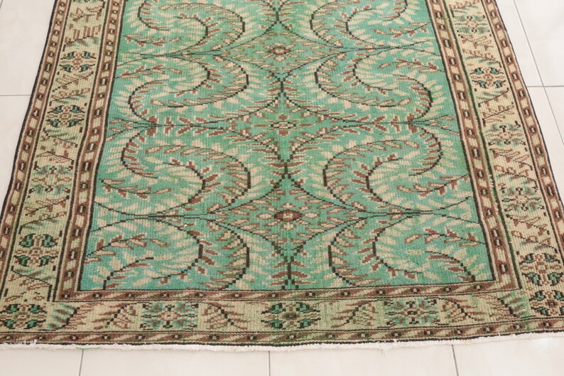 Green floral rug, Turkish area rug, Living room rug, Vintage rug, Oushak antique rug, Boho decor rug, 5.3x8.6 ft, RK 13460