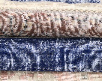 Beige and blue turkish rug, Cool runner rug, Vintage rug, Low pile rug, Sustainable rug, Rug for kitchen, Cozy rug, 1.4 x 11.2 ft, RK 14703