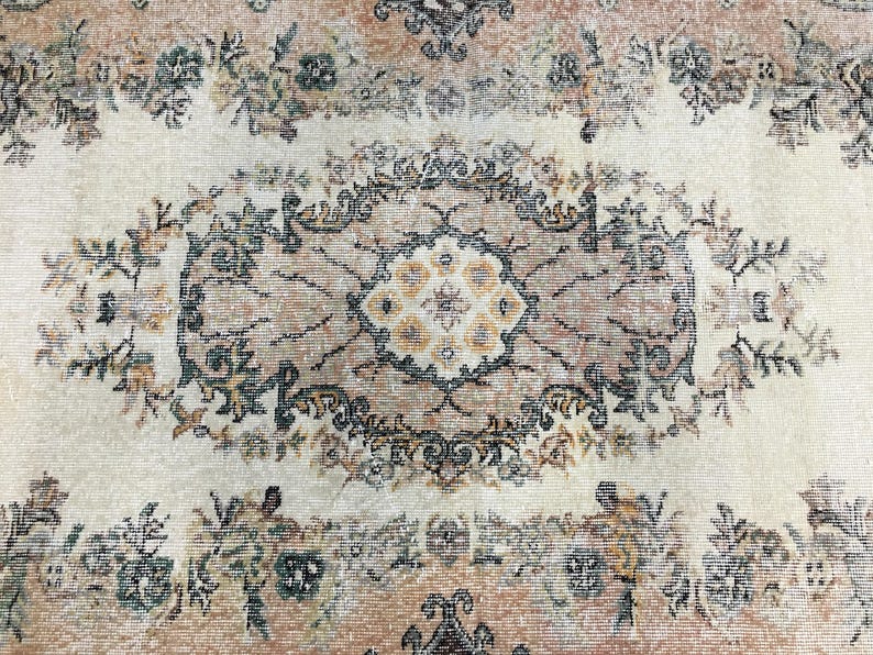 Pink area rug, Handknotted rug, Turkish rug, Worn rug, Livingroom rug, Floral rug, Bedroom rug, Antique rug, Cotton rug, 3.9 x 7 ft, RK 6863 image 4
