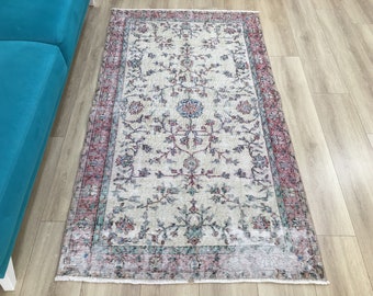 Area rug, Vintage rug, Turkish rug, Floral rug, Oushak rug, Bohemian rug, Wool rug, Antique rug, Turkey carpet, 3.7x6.6 ft, RK 8300