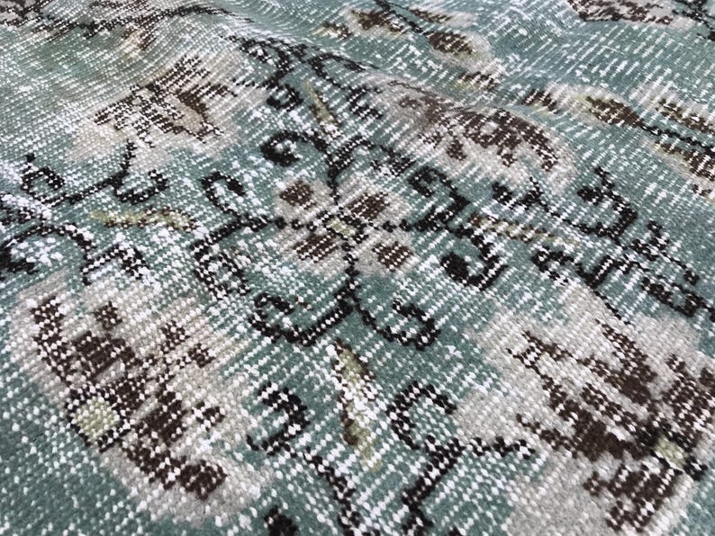 Light teal rug, Traditional rug, Turkish wool rug, Primitive rug, Rug for living room, Vintage rug, Gothic rug, 5.7 x 9.6 ft, RK 5924