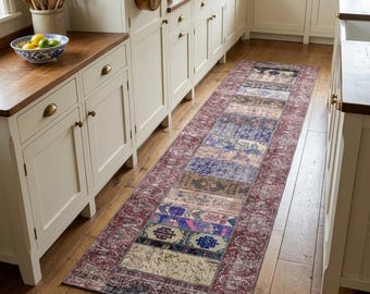 Multicolor Patchwork Runner Rug | 2.8x10.9 ft Long Vintage Hallway | Recycled Turkish Carpet