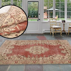 colorful rug, 70s rug, used rugs, boho area rug, kilim rug, vintage oushak rug, hand woven rug, large oushak rug, 4.7 x 8.3 ft RK 8809 image 2