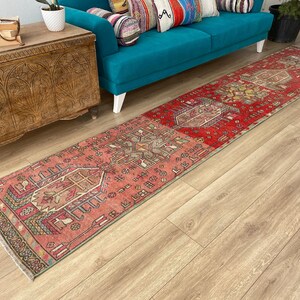 Alfombra vintage hecha a mano, alfombra turca tipo pasillo, alfombras para pasillo, alfombra a medida, alfombra anudada a mano, alfombra única, 2,4 x 12,2 pies, RK 9174 imagen 7