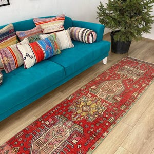 Alfombra vintage hecha a mano, alfombra turca tipo pasillo, alfombras para pasillo, alfombra a medida, alfombra anudada a mano, alfombra única, 2,4 x 12,2 pies, RK 9174 imagen 4