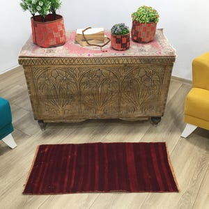 Kilim rug, Small turkish rug, Vintage rug, Bohemian rug, Carpet rug, 1.3x3 feet, Wool rug, Handmade rug, Front door rug, Boho rug, RK 10155 image 2