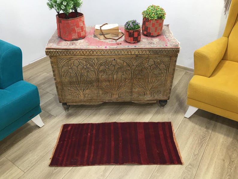 Kilim rug, Small turkish rug, Vintage rug, Bohemian rug, Carpet rug, 1.3x3 feet, Wool rug, Handmade rug, Front door rug, Boho rug, RK 10155 image 2