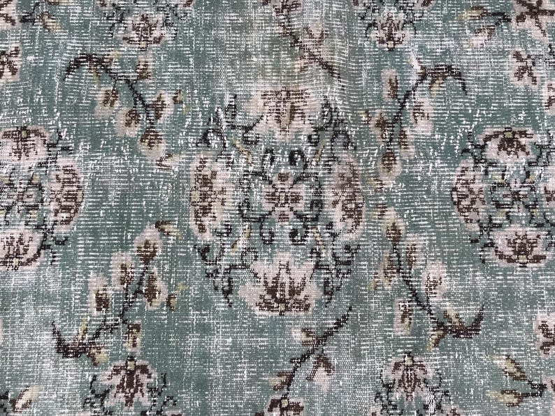 Light teal rug, Traditional rug, Turkish wool rug, Primitive rug, Rug for living room, Vintage rug, Gothic rug, 5.7 x 9.6 ft, RK 5924