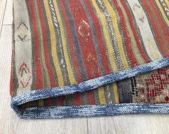 ハンドメイドウールラグ、平織りラグ、カラフルなラグ、トルコサドル