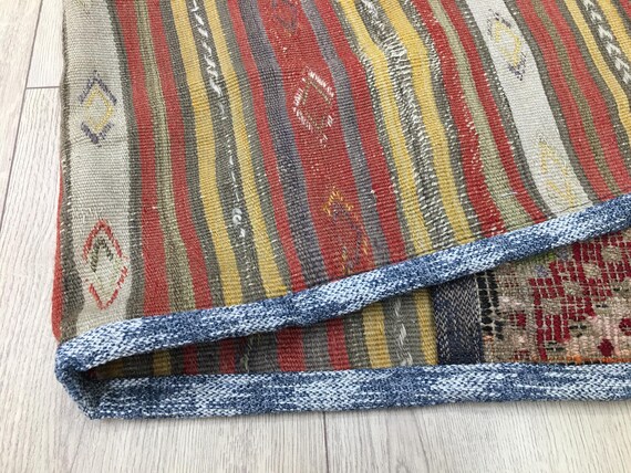 ハンドメイドウールラグ、平織りラグ、カラフルなラグ、トルコサドル