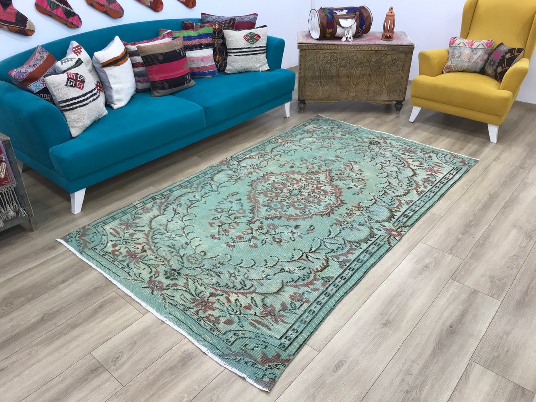 Green Turkish Rug Ethnic Rug Low Pile Rug Antique Rug Etsy