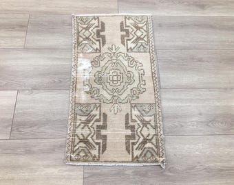 Nomad Small Rug, Office Small Rug, Stair Small Runner, Vintage Used Rug, Sink Front Runner, Turkish Ethnic Rug, 1.5 x 2.8 Ft Rug, RK 14369