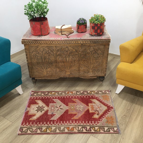 Entrance carpet, Vintage rug, Wool rug, Entry rug, Turkish rug, 2.0x3.1 feet, Bathroom rug, Handmade rug, Library rug, Boho rug, RK 10245