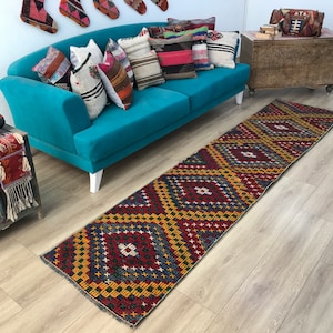 Runner rug, Turkish area rug, Oushak rug, Bohemian rug, Stair rug, Long size rug, Ethnic rug, Gothic rug, Hallway rug, 2.3 x 10 ft, RK 11186