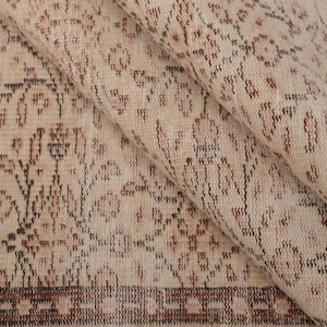 Oatmeal Floral Rug | 5.1x8.4 ft Living Room | Distressed Vintage Turkish Wool image 2