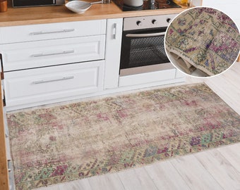 corridor rug / vintage runner rug / hallway rug / oushak rug / turkey rug / boho decorative rug / knotted rug / 3.3 x 8.1 ft. / RK 12453