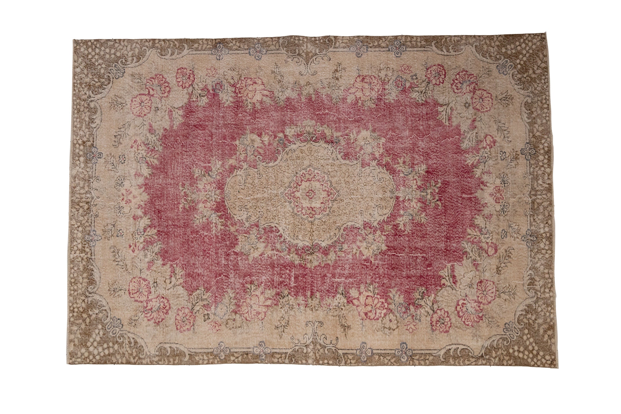 Pink area rug, Turkish large rug, Oversize rug, Vintage oushak rug, Low pile rug, Unique rug, Ethnic rug, Nomadic rug, 7x9.7 ft, RK 13633