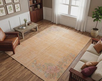 Oversize rug, Large rug, Turkish rug, Oushak rug, Area rug, Handmade rug, Vintage rug, Living room rug, Boho rug, 7.2 x 9.7 feet, RK 10808