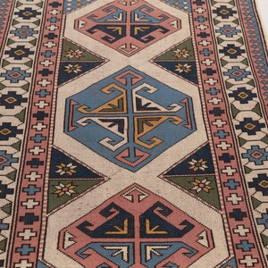 Antique turkish rug, Multicolor rug, Bordered rug, Primitive rug, Vintage area rug, Oushak wool rug, Retro rug, 4.3x6.2 ft, RK 13681