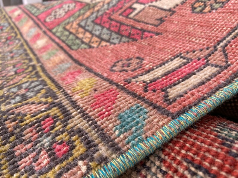 Alfombra vintage hecha a mano, alfombra turca tipo pasillo, alfombras para pasillo, alfombra a medida, alfombra anudada a mano, alfombra única, 2,4 x 12,2 pies, RK 9174 imagen 10